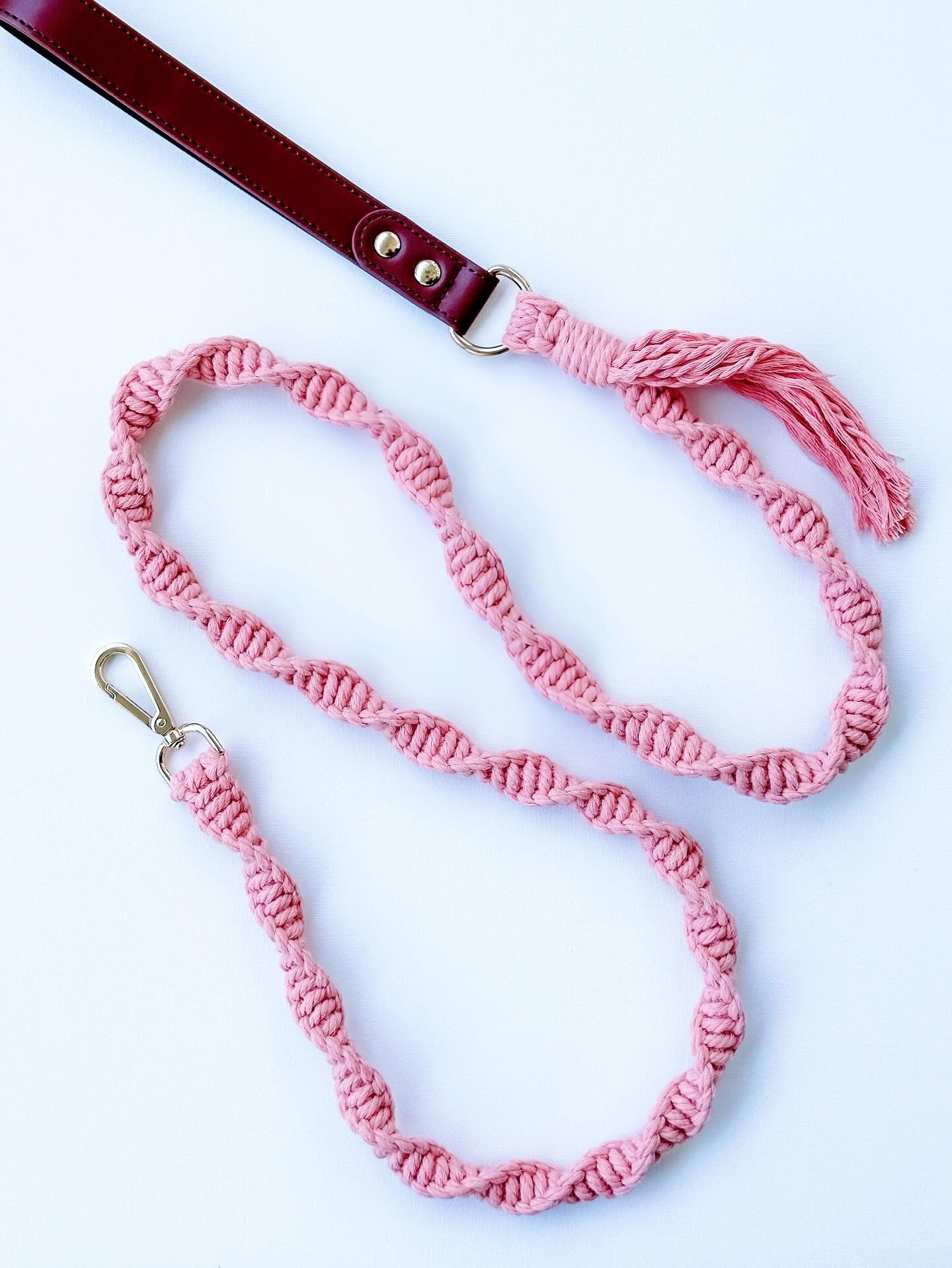 Summer Macrame Vegan Leather Handle Leash