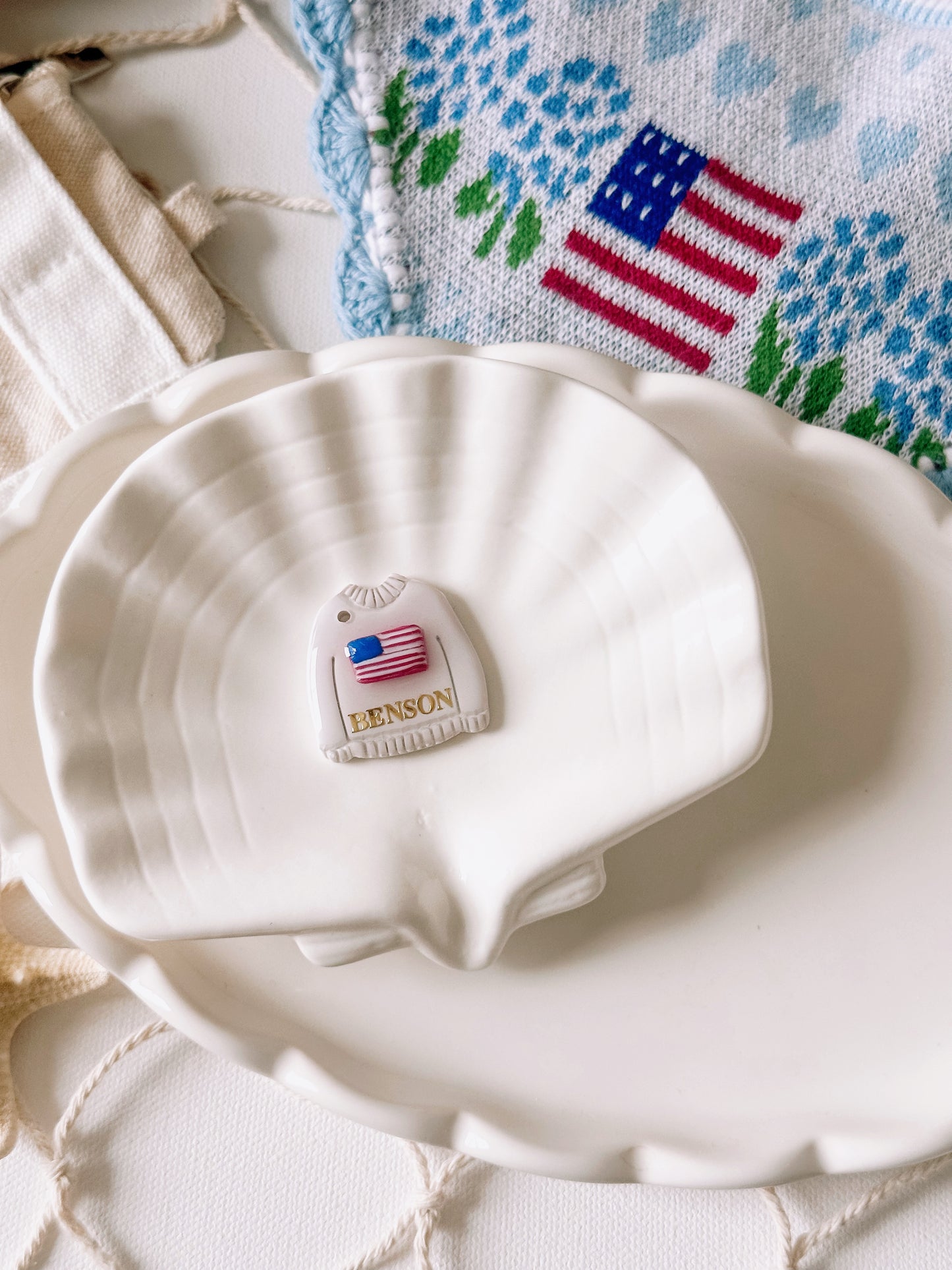 USA SWEATER- Clay Pet ID Tag