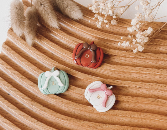 PUMPKIN WITH BOW- Clay Pet ID Tag