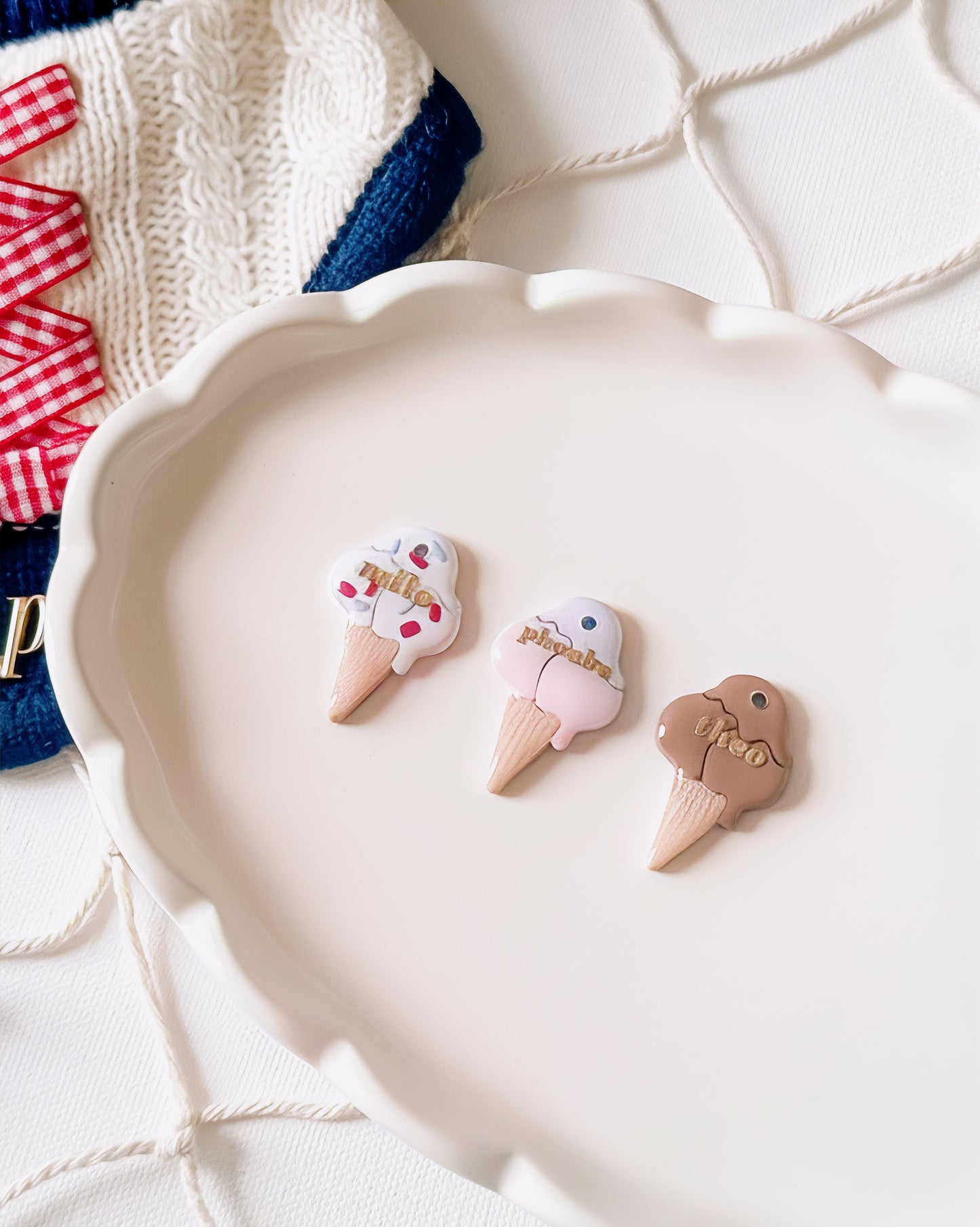 ICE CREAM CONE- Clay Pet ID Tag