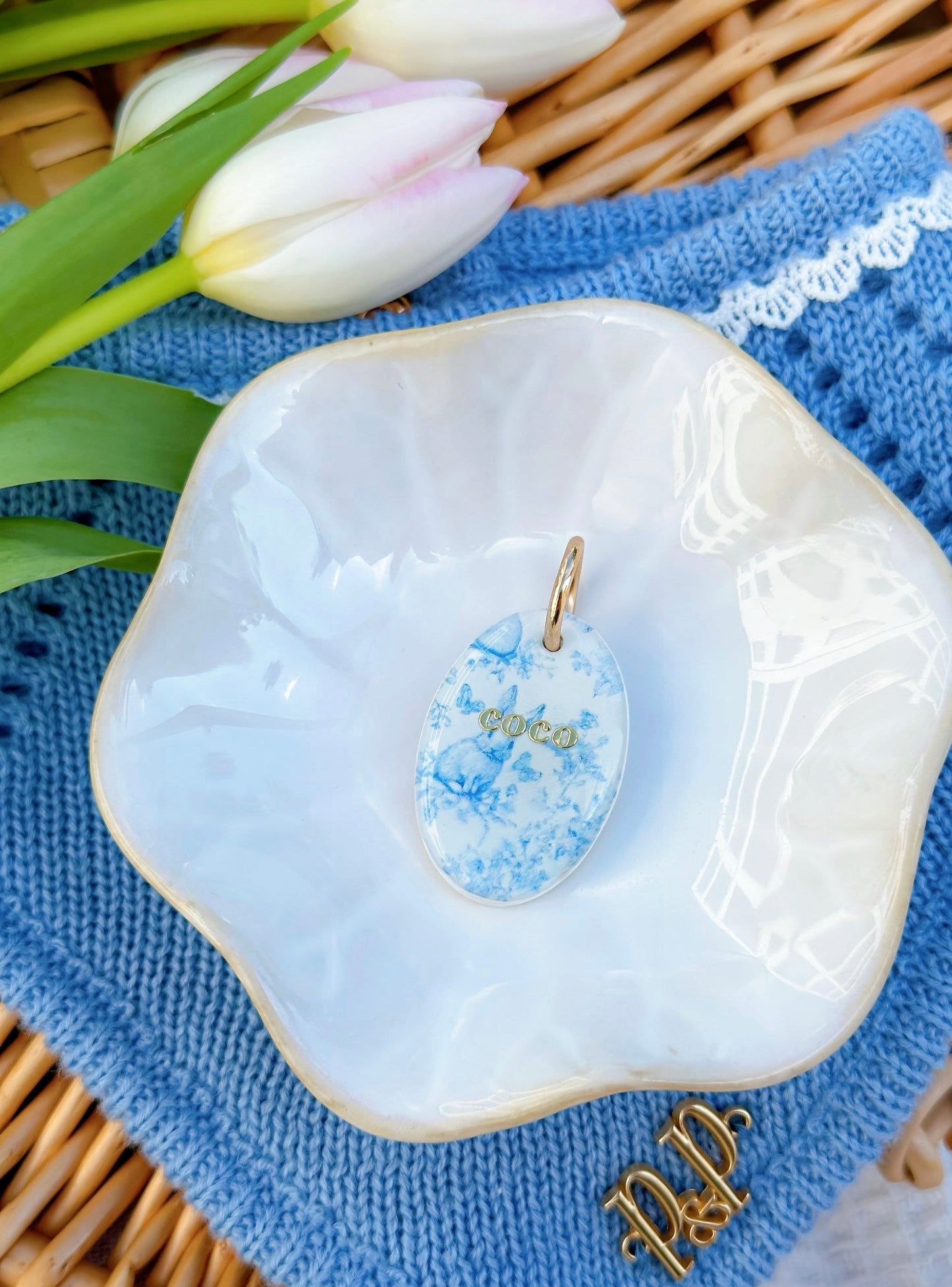 VINTAGE BUNNY- Clay Pet ID Tag