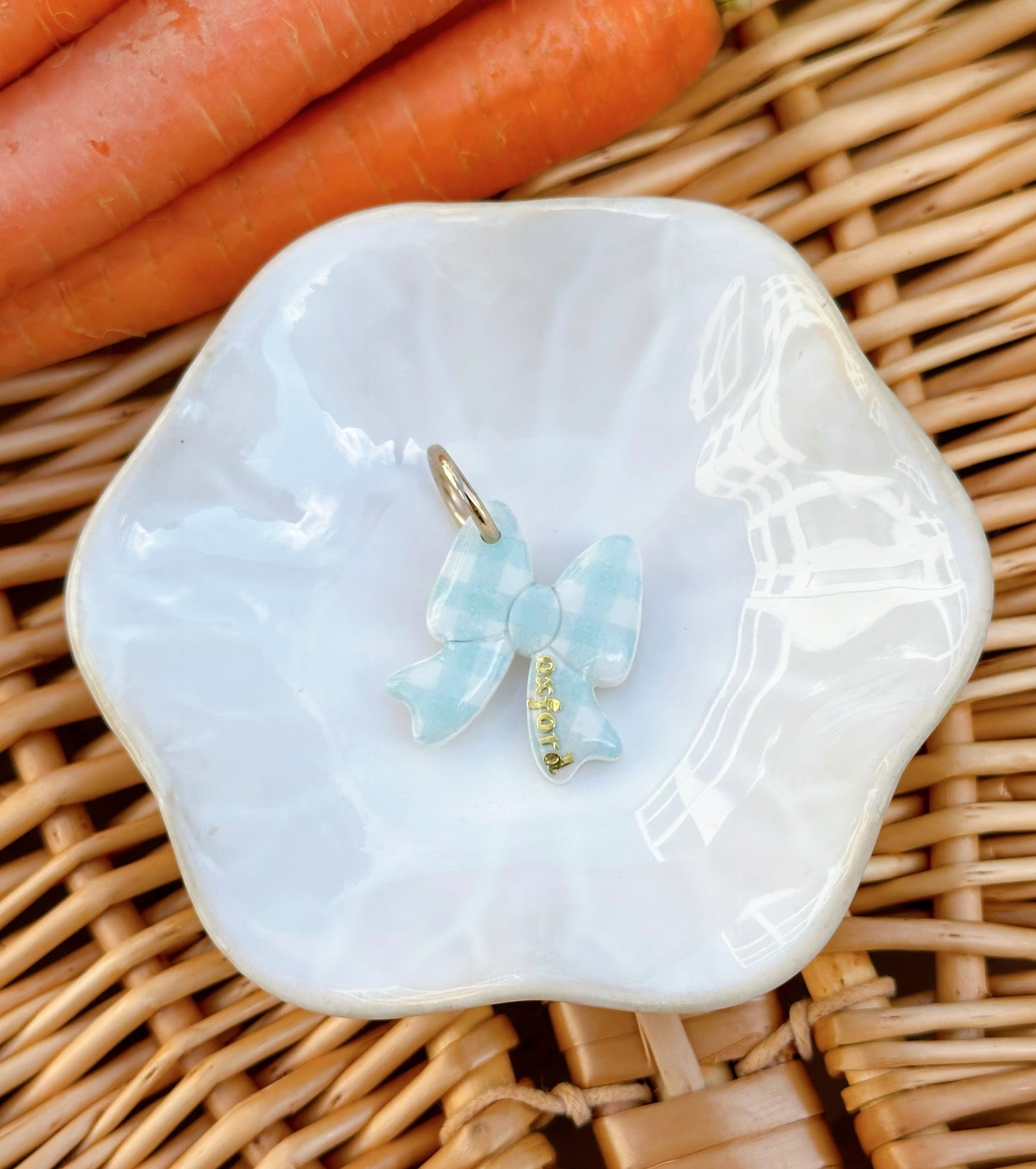 BLUE GINGHAM BOW- Clay Pet ID Tag