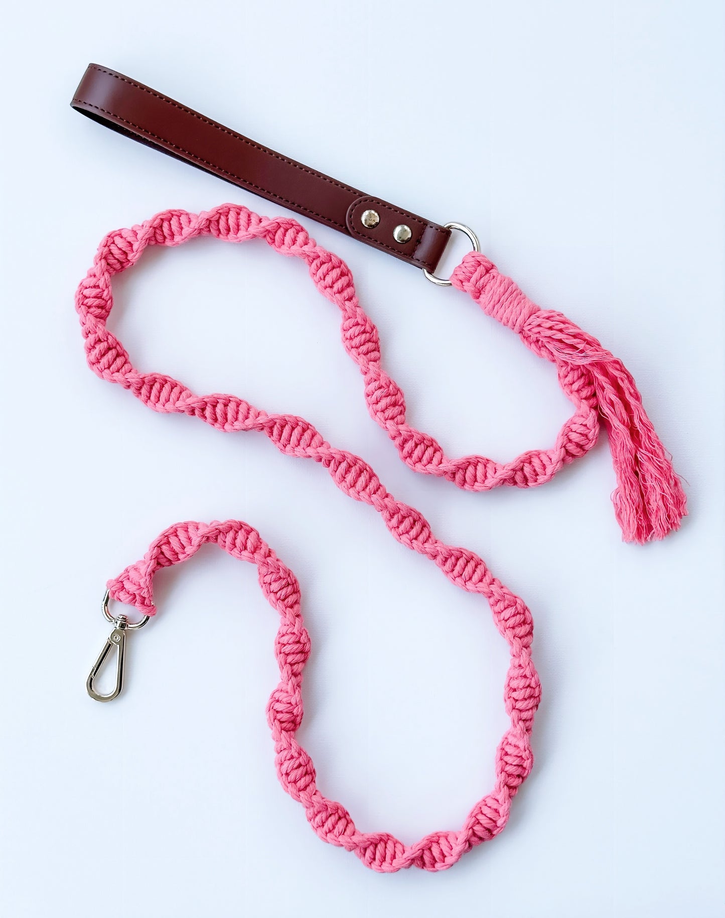 Summer Macrame Vegan Leather Handle Leash