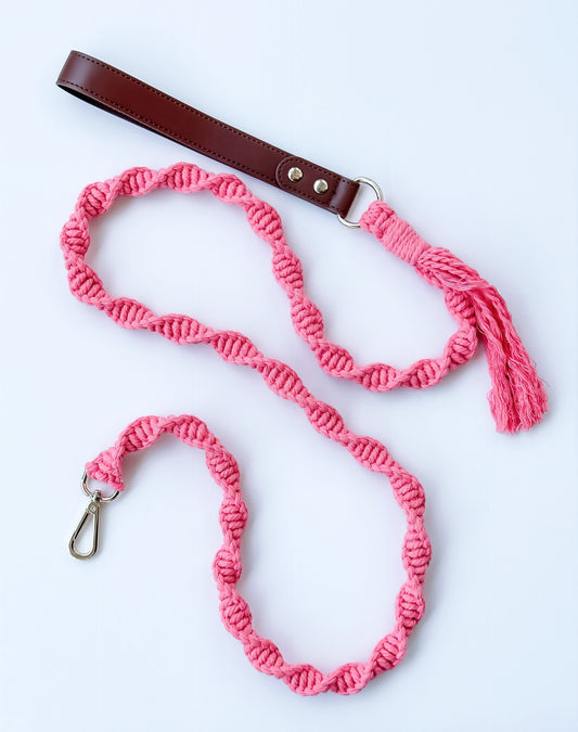 Summer Macrame Vegan Leather Handle Leash