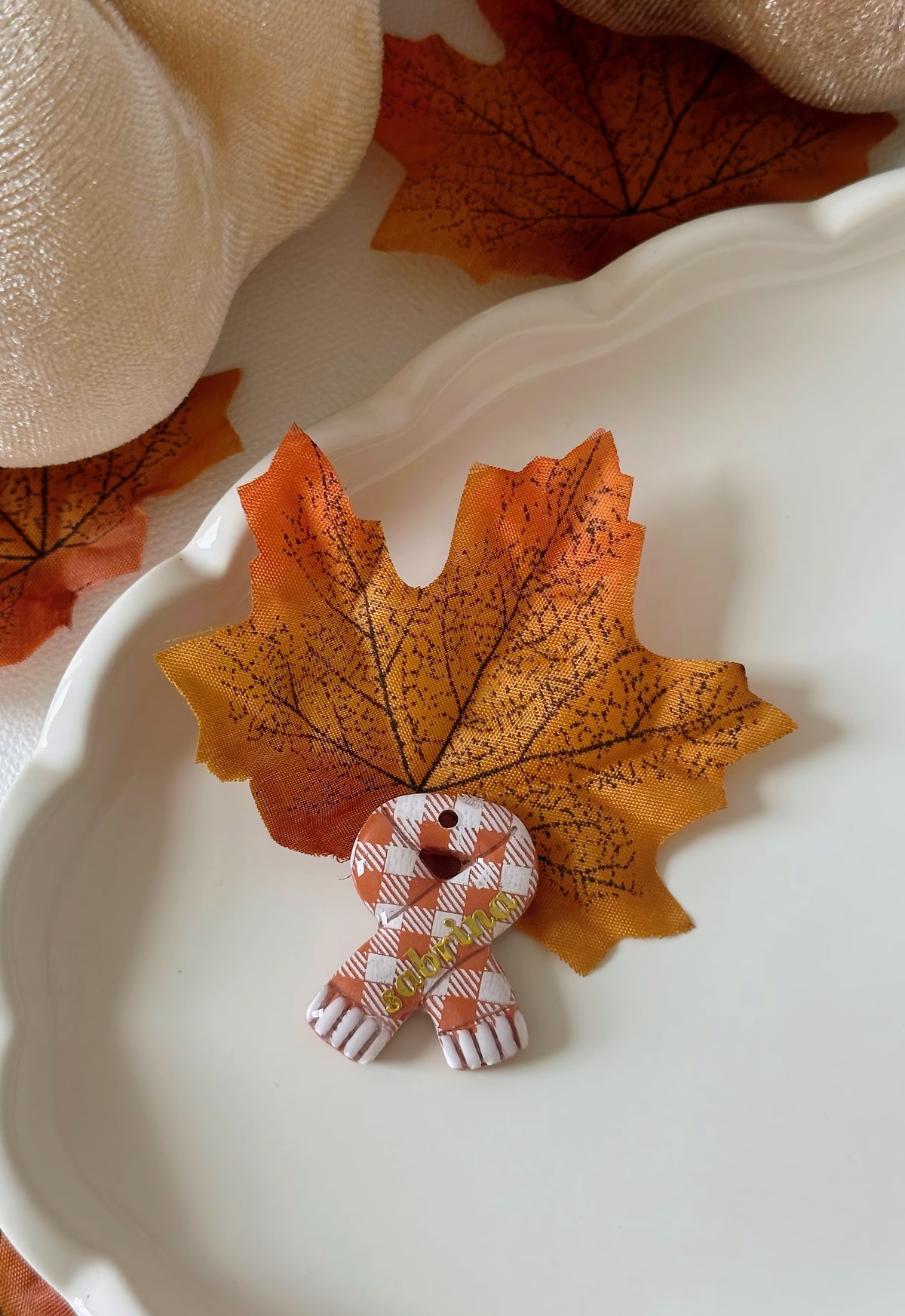 GINGHAM SCARF- Clay Pet ID Tag