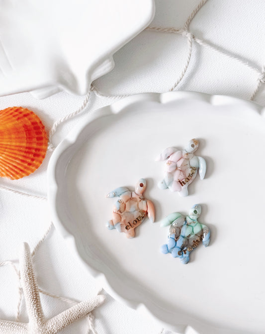 SEAGLASS TURTLE- Clay Pet ID Tag