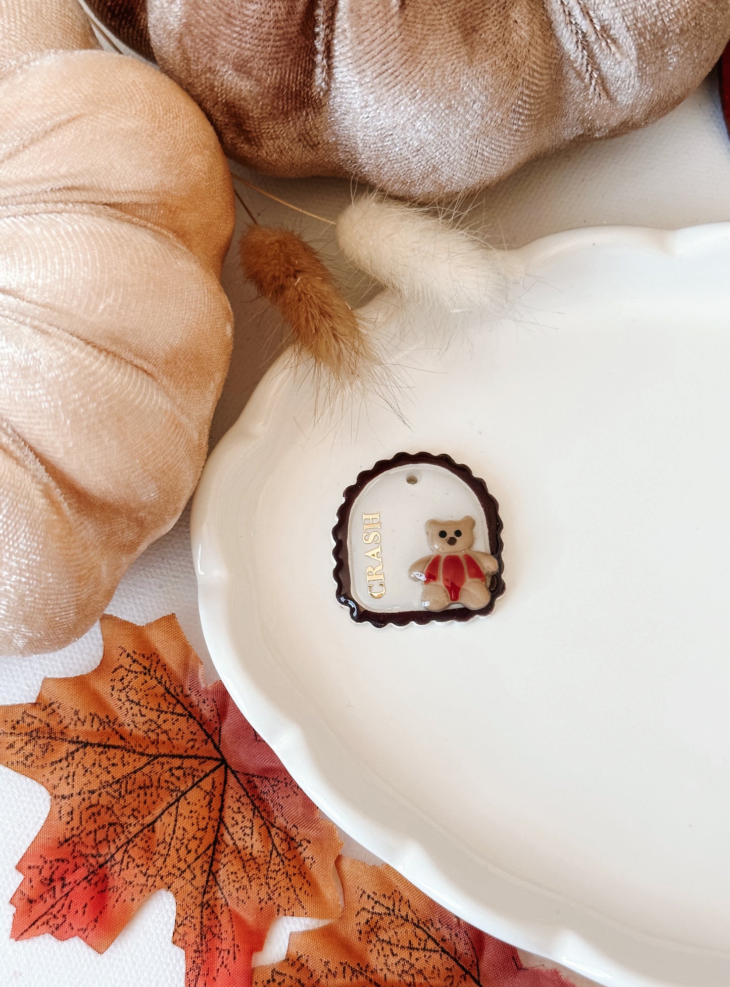 PUMPKIN TEDDY- Clay Pet ID Tag
