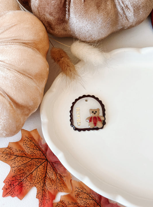 PUMPKIN TEDDY- Clay Pet ID Tag