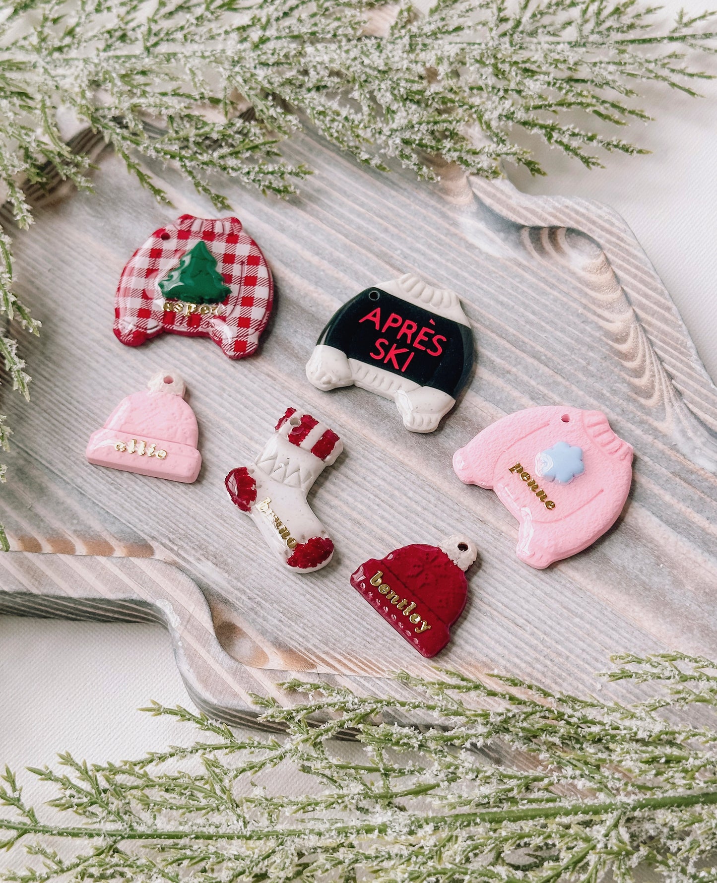 WINTER WEAR- Clay Pet ID Tags ( multiple options)