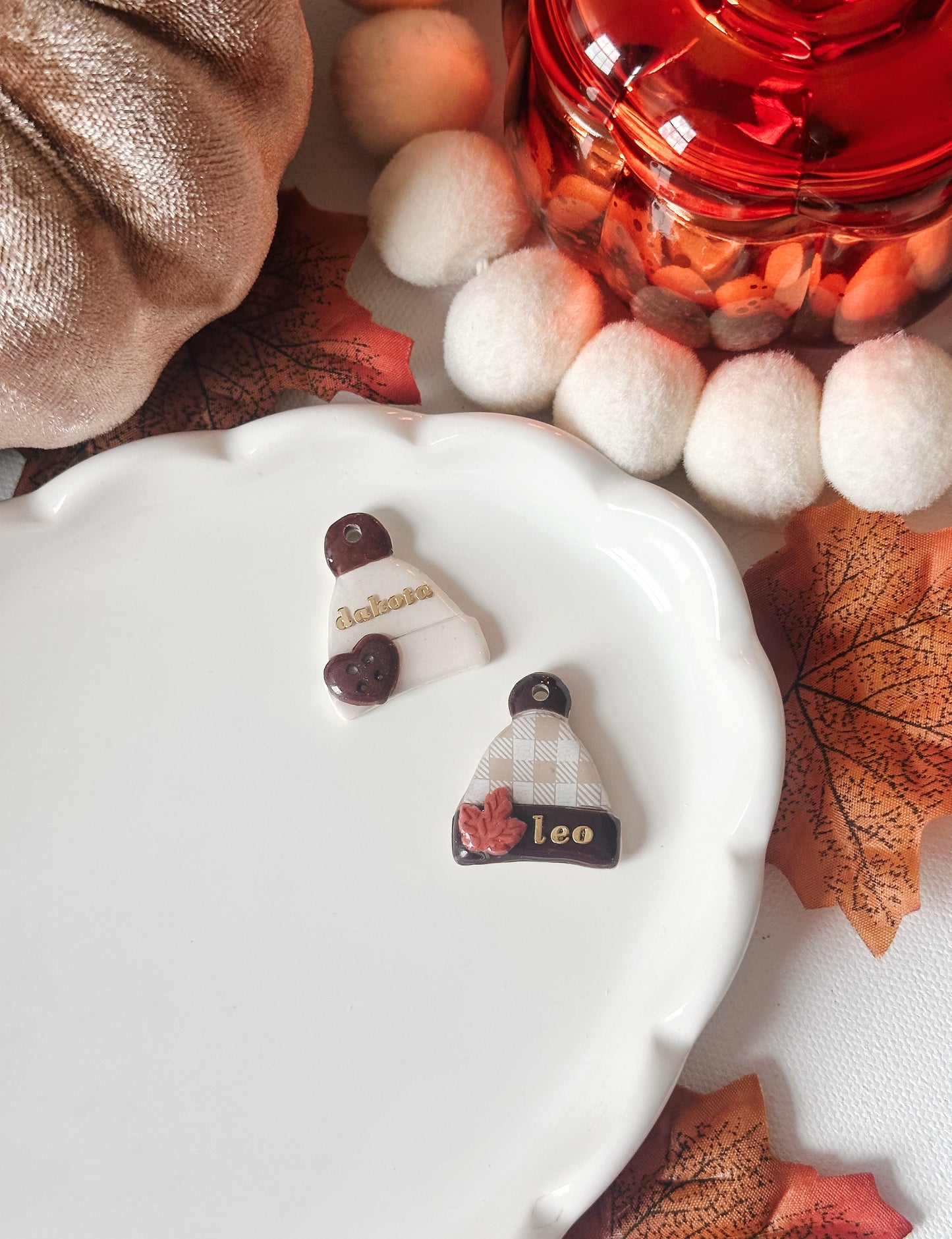 FALL BEANIE- Clay Pet ID Tag