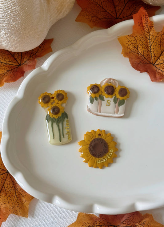 SUNFLOWERS- Clay Pet ID Tag