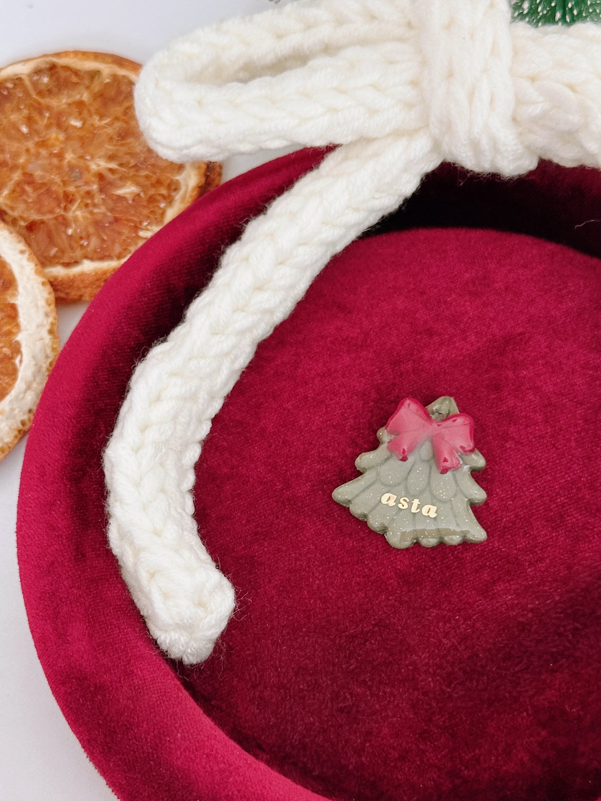 TREE WITH BOW- Clay Pet ID Tag