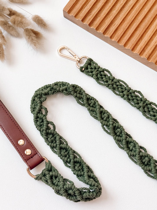 Braided Style Custom Color Macrame Leash (Vegan Leather Handle)