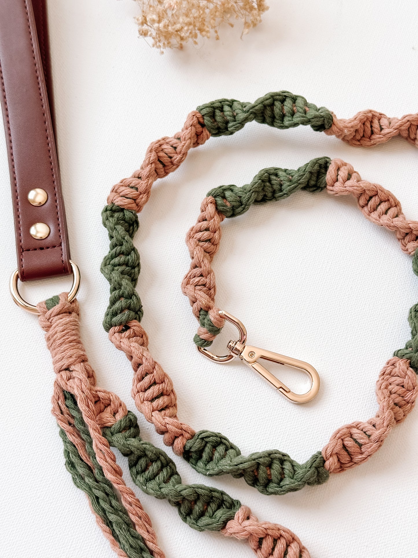 Two-Tone Macrame Vegan Handle Leather Leash