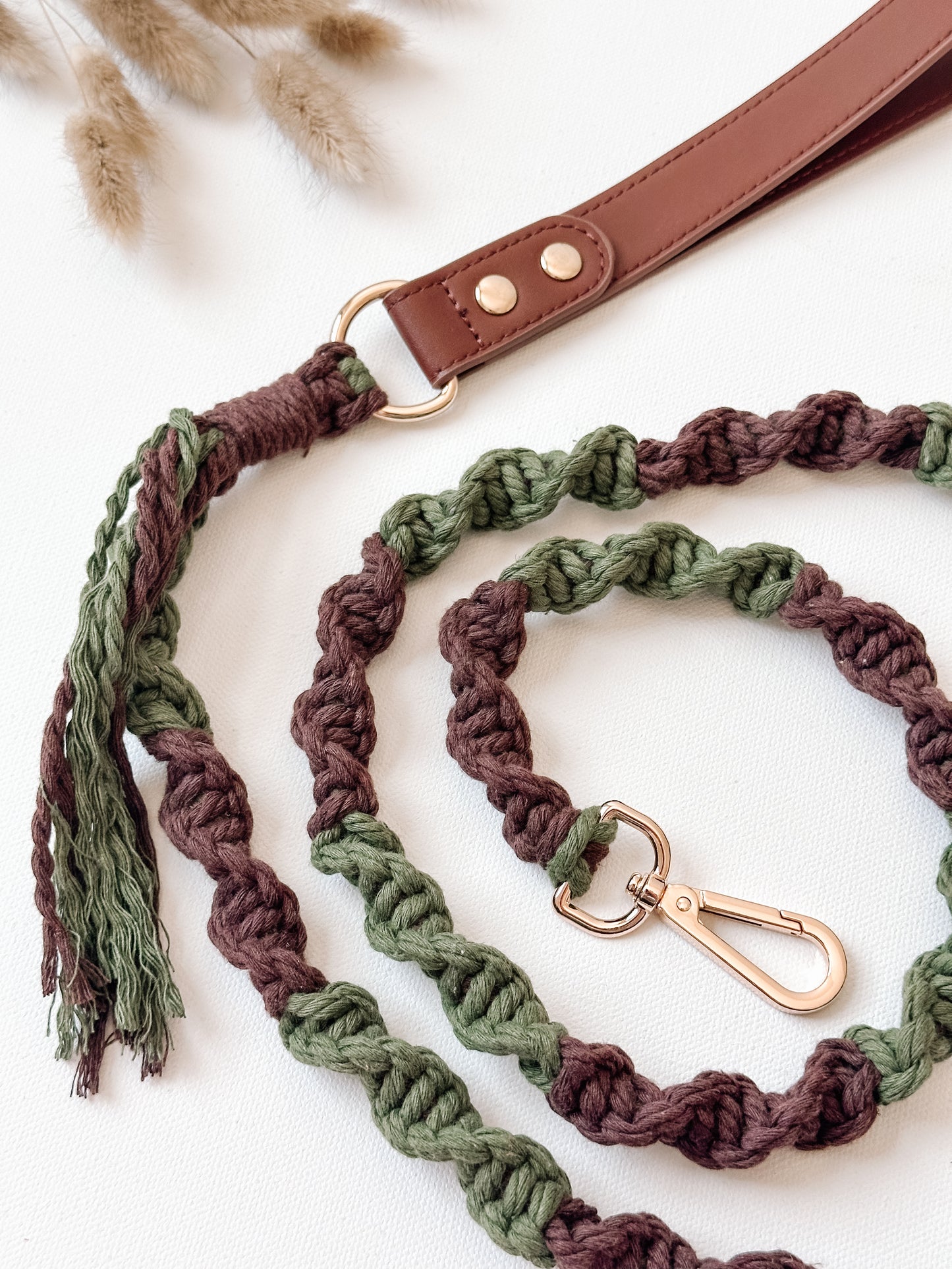 Two-Tone Macrame Vegan Handle Leather Leash