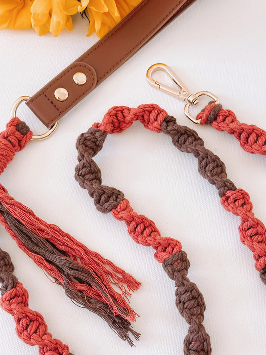Two-Tone Macrame Vegan Handle Leather Leash