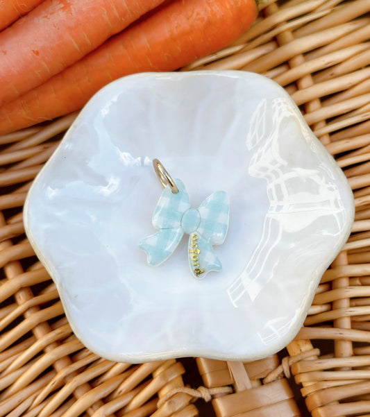 BLUE GINGHAM BOW- Clay Pet ID Tag