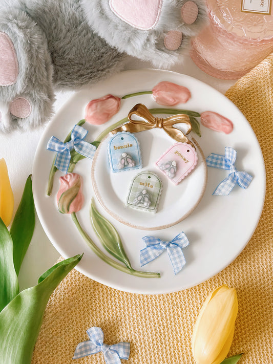 GINGHAM BUNNY- Clay Pet ID Tag