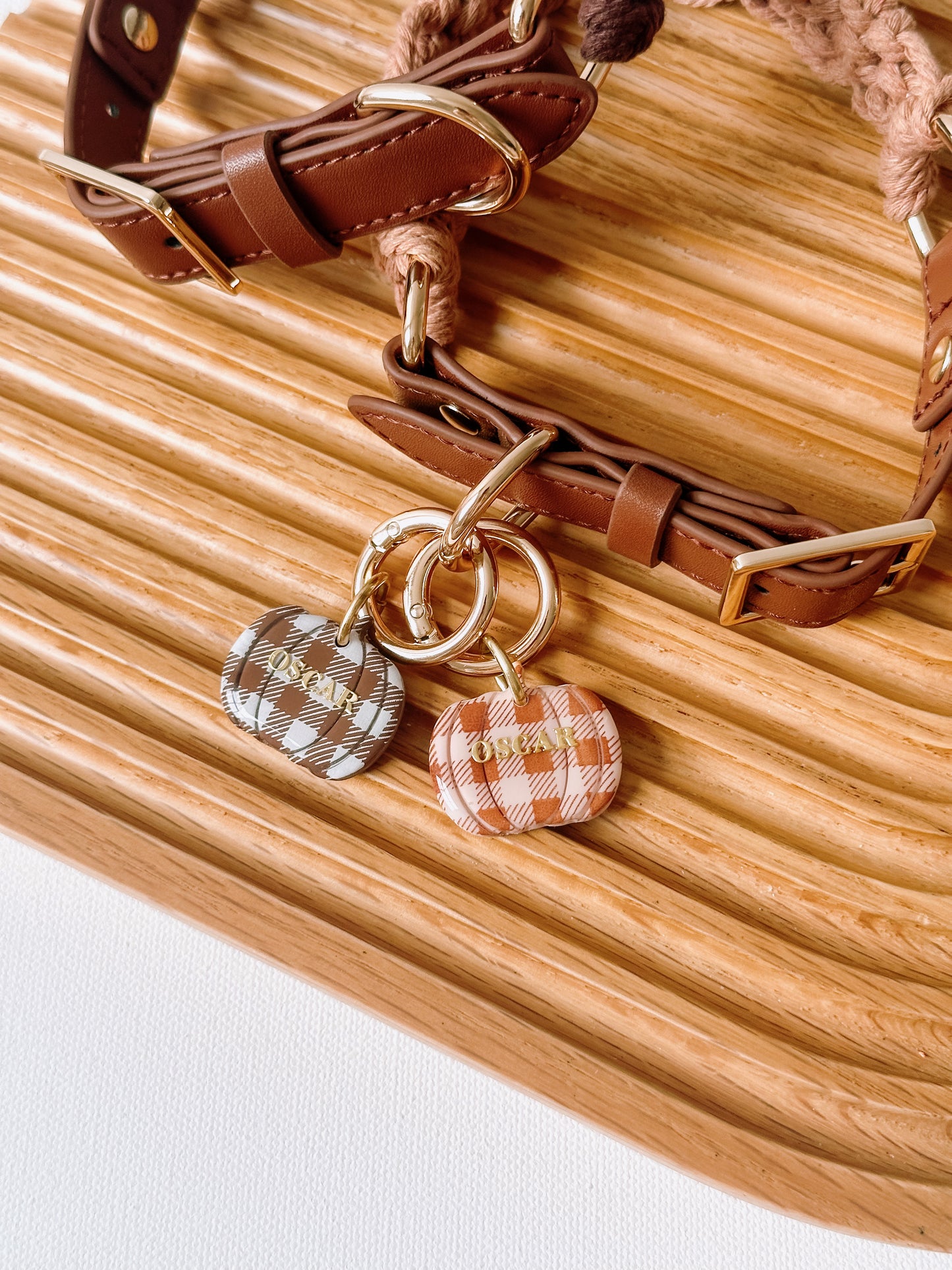 GINGHAM PUMPKIN- Clay Pet ID Tag